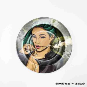 TIN ASHTRAY BLACK EYES GREEN