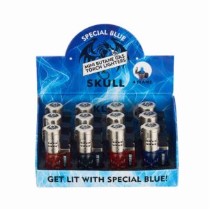 SPECIAL BLUE SKULL 4 FLAMES TORCH DISPLAY DE 12