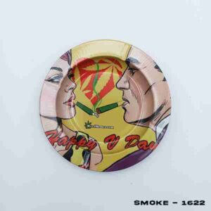 TIN ASHTRAY WOMAN AND MAN YELLOW