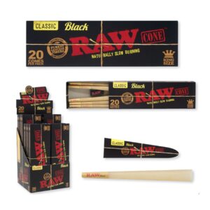 RAW BLACK PRE-ROLL CONE KS 109mm/26mm 20PK DISPLAY OF 12