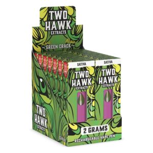 TWO HAWK DELTA8 DISPOSABLE -2G (SATIVA) -10/Pack - GREEN CRACK
