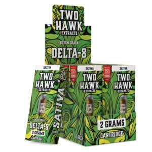 TWO HAWK DELTA8 CARTRIDGE -2G (SATIVA/HYBRID) -10/Pack - GREEN CRACK